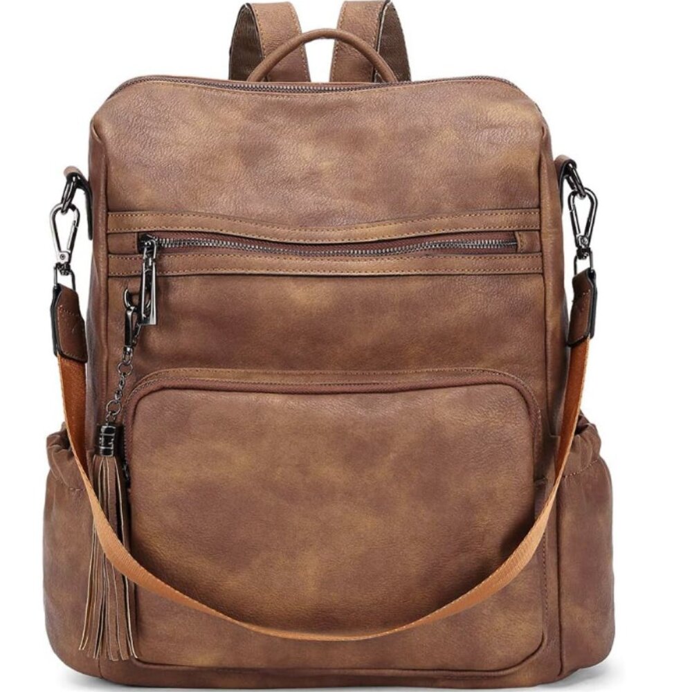 Cluci Backpack Purse for Women Travel Leather 0-0 Two-Toned Brown